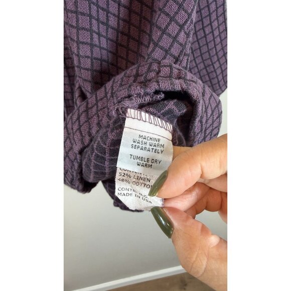 Cut Loose Women's Lagenlook Purple Plaid Linen Cotton Wide Sleeve Size L - Picture 6 of 11